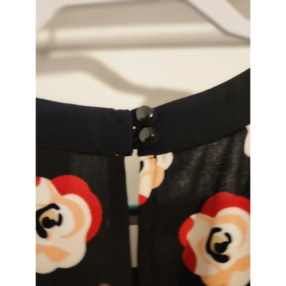 ELLE Women’s Salsa Floral A-Line Dress Black W/Red White Flowers Size 16 - Picture 5 of 5